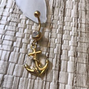 14k gold plated anchor dangle belly button ring